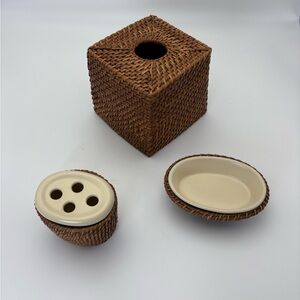 Vintage Lamont Woven Tissue Box, Toothbrush Holder, and Soap Holder